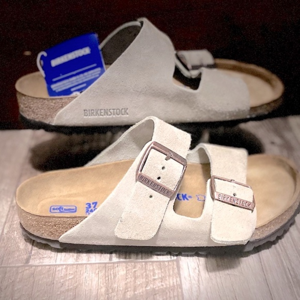 Birkenstock Arizona Soft Footbed Taupe Suede Leather Sandals EU:38-US:7-7.5 NEW!